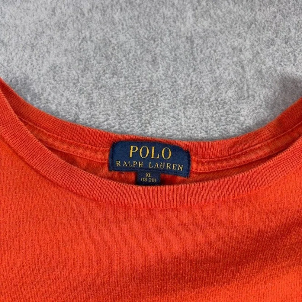Polo Ralph Lauren Long Sleeve T-Shirt Boys XL Orange Solid Blue Pony Logo Tee
